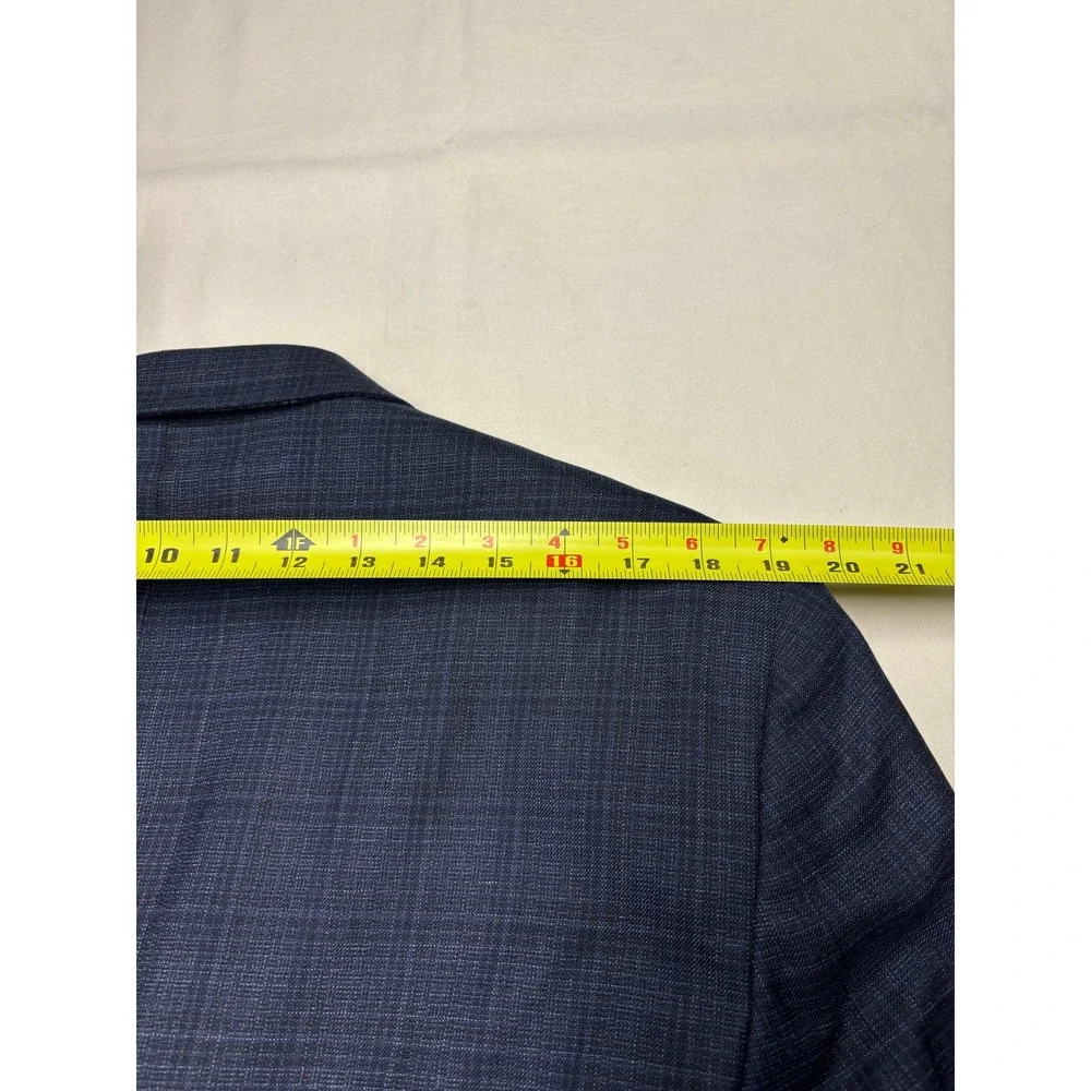 Jos A Bank Signature Collection Mens Plaid Wool Blend Sport Coat 40L Blazer Navy